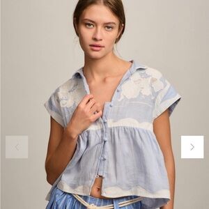 By Anthropologie Linen Appliqué Buttondown Tank size M